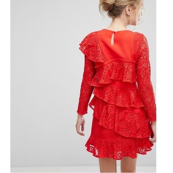 Aijek Mae Ruffled Lace Mini Dress in Rouge NWT - Picture 3 of 8